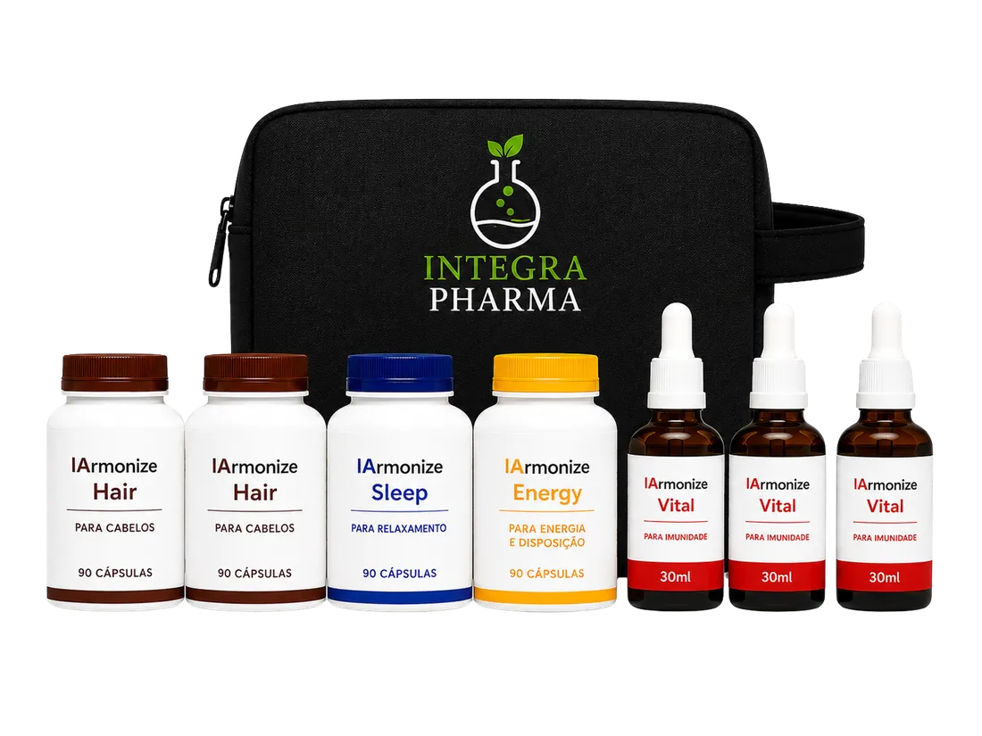 Kit IArmonize completo da Integra Pharma com os frascos Hair, Sleep, Energy e Vital